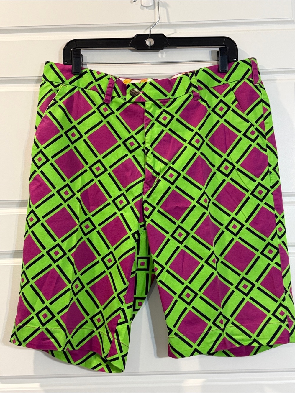 Loud Mouth Golf Shorts Green Geometric Diamond 34